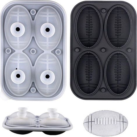 Moule à glaçons en silicone, grande taille, avec couvercle, pour cocktails et boissons, noir-rugby (1/5)