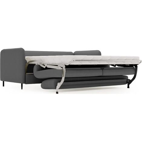 VICKY - Canapé droit convertible tissu lisse 2 places Gris foncé (1/5)