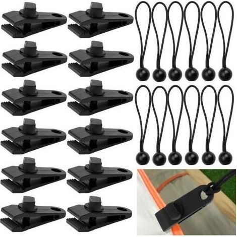 Lot de 12 Pinces à Bâche Nylon Renforcé avec Cordes, Forte Prise pour Camping, Tentes, Auvents (1/5)