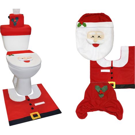 SW62 WEIHNACHTS-BADEZIMMERSET WEIHNACHTSMANN-TOILETTENMATTEN-KLAPPENBEZUG (1/5)
