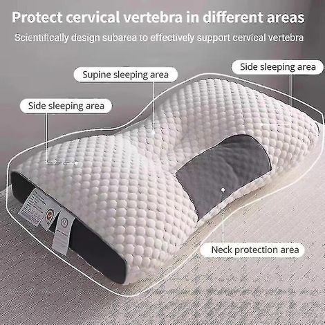 Un oreiller de correction cervicale conçu pour favoriser le sommeil et protéger la nuque. Confectionné en fibres de soja, cet oreiller de massage façon spa vous aide à profiter d'une nuit réparatrice. (1/4)