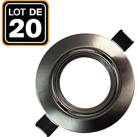 20 Stück verstellbare Einbauhalterungen für runde LED-Einbaustrahlerlights aus gebürstetem Aluminium - Durchmesser 90mm - Bohrloch 65mm.