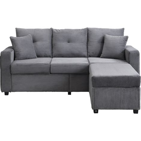 Canapé d’angle LED modulable en cordon, 3 places avec pouf XL, assise moelleuse 15 cm et coffre d’appoint, ambiance app, Antique Gray CHICFURN (1/5)