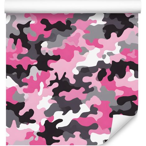 Papier peint camouflage militaire violet et rose poudré 50x1000 cm (1/5)