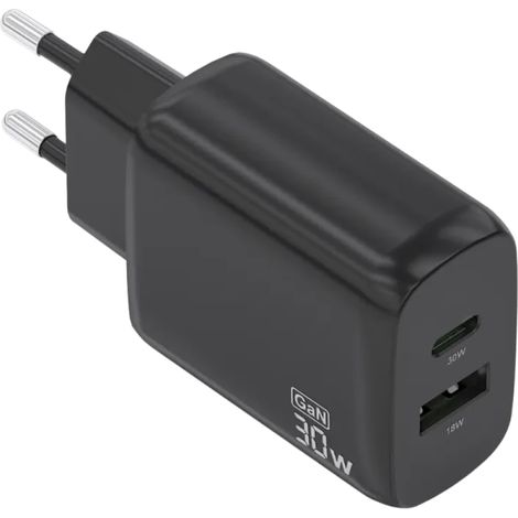 Aisens GaN A110-0924 30 W USB-C + USB-A Preto - Carregador de parede