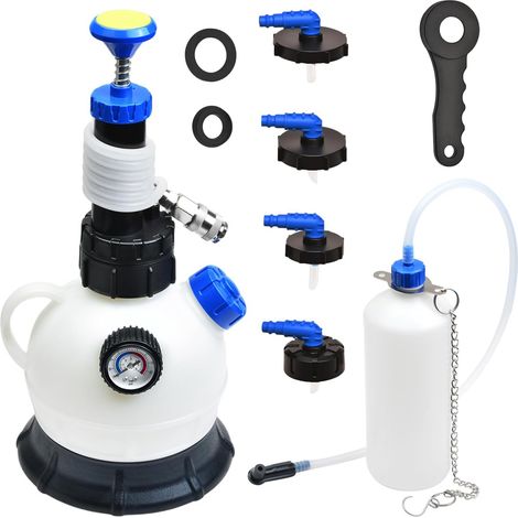 2L + 1L brake bleeding kit with 4 master cylinder adapters, 90° low profile elbow for tight engine bays, manual brake fluid bleeder pump and bleeding tool (1/5)