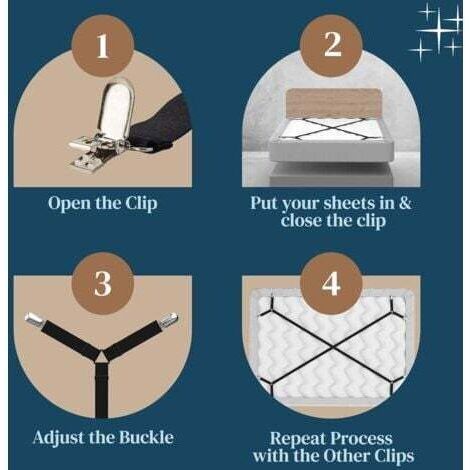 NALOOKAMIC Sangles de support de drap de lit Criss-Cross - Noir 2pcs Draps Reste Bretelles Maintiennent Drap-Housse ou Plat en Place - pour Twin Queen King Supports de Matelas Clips Élastiques Pinces (1/4)