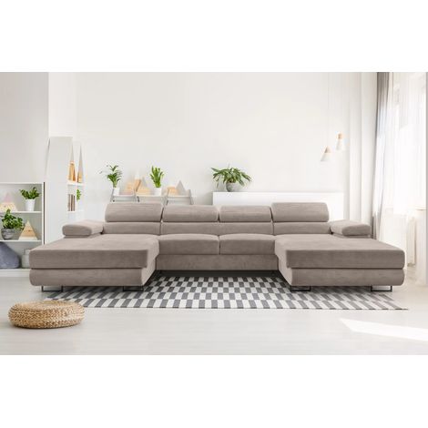 AX LIVING Sofa U Form mit Schlaffunktion – Arborio U 352 cm in Beige