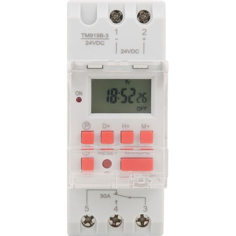 Minuterie hebdomadaire 12/24 h, 30 A, 24 V CC, avec écran LCD et relais programmable (1/5)
