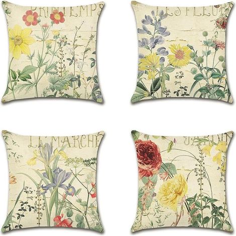 Set di 4 federe per cuscini da esterno, impermeabili, con motivo floreale giallo, ideali per divano, patio, giardino, soggiorno e camera da letto, 44x44 cm. (1/5)