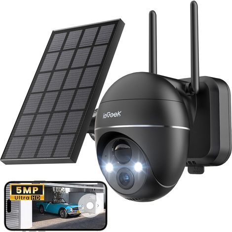 Camera Surveillance WiFi Exterieure sans Fil Solaire 5MP 15m Vision Nocturne Couleur Detection Humaine PIR Sirène Alarme Caméra IP Batterie Audio Bidirectionnel (1/5)