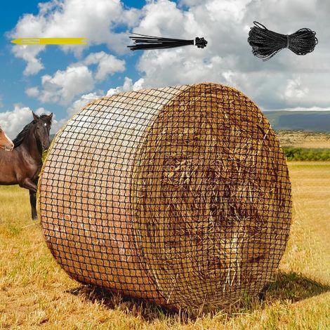 Filet à foin pour chevaux, 1,5 x 1,5 m, robuste et résistant à l'usure, pour balles rondes, adapté à l'alimentation des chevaux, compatible avec les râteliers à foin, filet à balles rondes, maille ser (1/5)