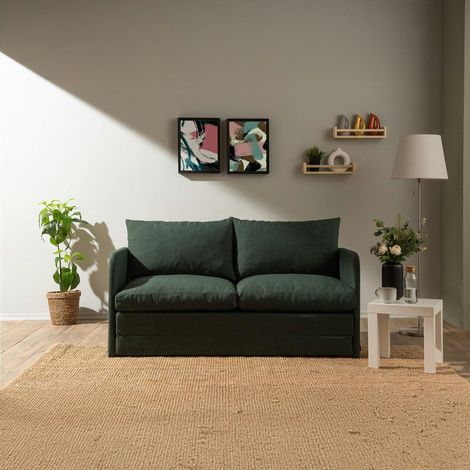 Canapé-lit en lin vert foncé, 2 personnes 140 cm ORURO (1/5)