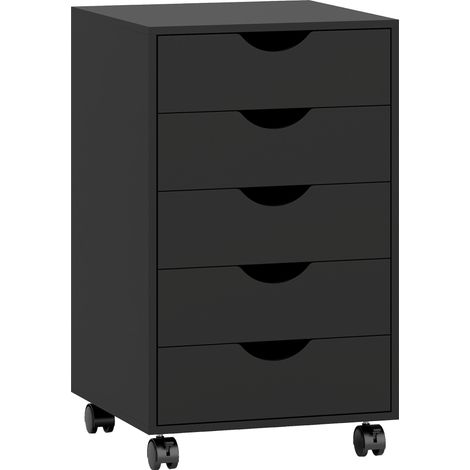 Caisson Bureau Umilta Mobile 5 Tiroirs Noir Design Minimaliste Rangement Pratique (1/5)