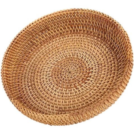 Corbeille de fruits ronde en rotin tissé – Panier à pain en osier naturel – Diamètre 23 cm – Décoration cuisine chaleureuse