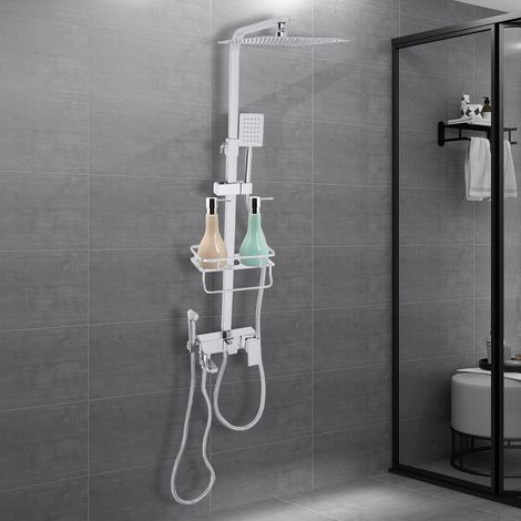 Système de douche en acier inoxydable, ensemble de douche à effet pluie avec douchette à main - Argent, 4 modes, rotation à 360°/180° (1/5)