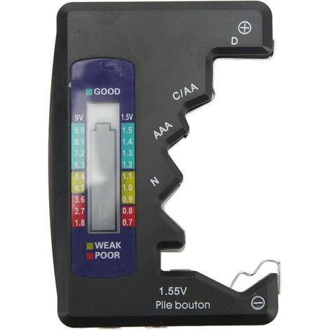 Batterietester, universeller digitaler Batterieprüfer für AA-, AAA- und N-1,5-V-Knopfzellen, Batterietester für Haushaltsbatterien (Schwarz)