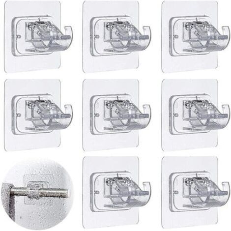 Support de tringle à rideau sans perçage 8 pièces supports de tringle à rideau auto-adhésifs 3m supports de tringle à rideau sans perçage clips simples support de rideau pour montage mural... (1/4)