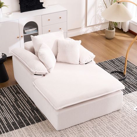 Canapé de Lecture Simple Blanc sans Montage 177x122x92cm,Chaise Fauteuil longue Moderne Tissu en velours côtelé pour Salon Bureau