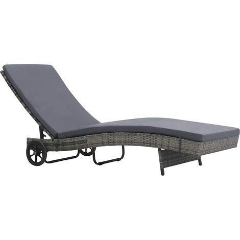 vidaXL Chaise longue avec roues et coussin Résine tressée Anthracite (1/5)