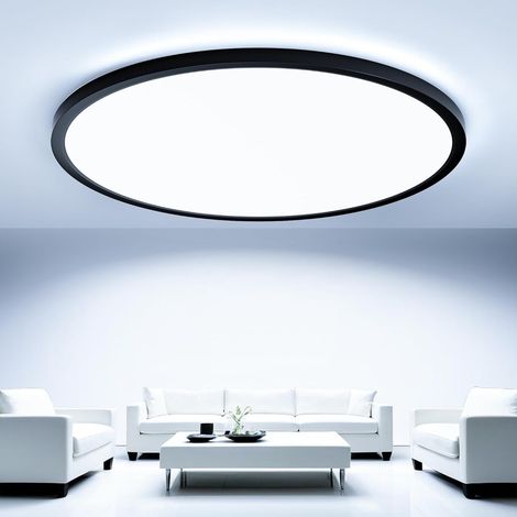 Plafonnier LED 68W Moderne Rond Luminaire Intérieur, IP44 Etanche Lumière de Salle de Bain, Ultra Mince Noir Lampe de Plafon pour Salon Chambre Cuisine Bureau, Blanc Froid 6500K, Ø50cm [Classe énergét