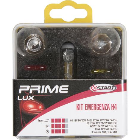 H4 Kit Emergenza Alogena per luci auto 12V 5 lampade+2 fusibili