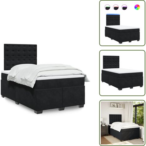 Boxspringbett mit Matratze Schwarz 120x200 cm Samt - Boxspringbett - Doppelbett - Samtbett - Schwarzes Bett - LED Beleuchtung (1/5)