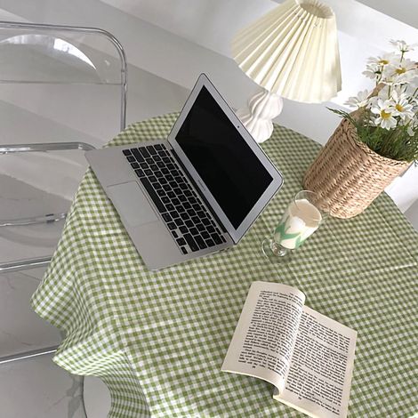 Nappe à carreaux coréens style INS, fond en coton et lin frais et simple, dessous de plat en lin style forêt, motif à carreaux verts 70 x 70 cm (1/5)