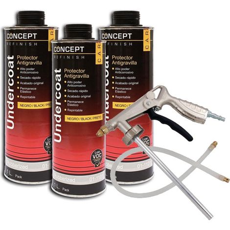 JOMAFA - KIT DE 3 BOTES ANTIGRAVILLA 1 LITRO COLOR NEGRO + PISTOLA ANTIGRAVILLA NEUMATICA