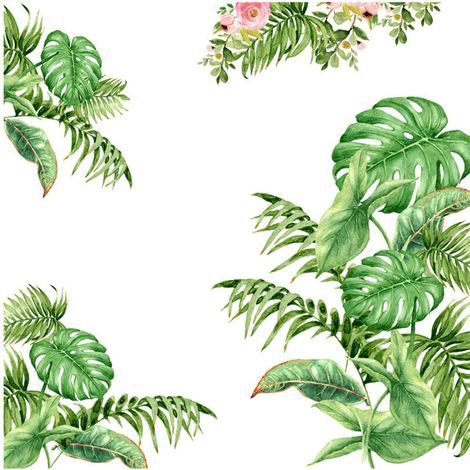 Vert Feuilles Tropicales Sticker Mural Feuilles Nature Palmier Feuille Plantes Imperméable Amovible Vinyle Art Mural pour Salle de Classe Chambre Salon (1/5)