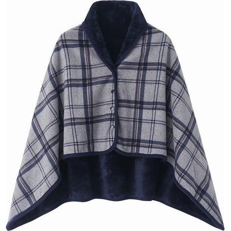 Couverture Plaid en Polaire Mettable Cape Châle avec Bouton Poncho Housse de Lit Canapé Voiture Hiver Jeté Flanelle Chaud Doux à Carreaux Sweat (1/5)