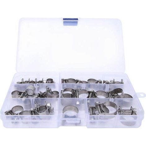 Assortiment de 30 colliers de serrage et fixations pour tuyaux en acier inoxydable, 6–18 mm