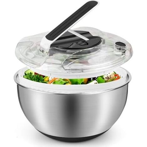 Essoreuse à Salade 3,5L en Acier Inoxydable Grande, Panier a Salade avec Couvercle, Base Antidérapante, Salad Spinner pour Laver et égoutter Les Salades, égoutter Les Pâtes, etc. (1/5)