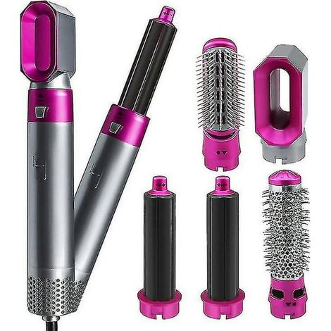 Sèche-cheveux électrique 5-en-1 brosse lissante automatique fer à friser coiffure sèche et lisse (rouge rose) (1/3)