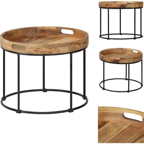 Table basse Bois de manguier massif et acier 50x40 cm - Table Basse Industrielle - Table Basse Design - Table Basse Vintage - Table Basse Bois Massif - Table Basse Manguier (1/5)