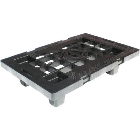 Pallet in plastica riciclata (PP), Mis. 400 L x 600 P x 124 H mm, con 4 piedi, piano forato, portata statica 500 Kg, portata dinamica 400 Kg