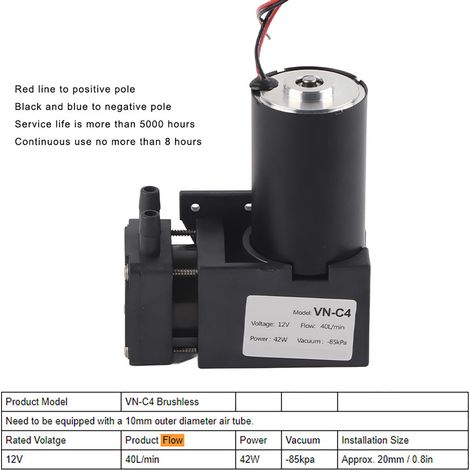 Pompe à vide miniature VN-C4 sans balais 12 V CC, débit de 40 L/min, petite pompe à vide - Pompe à pression négative de 85 kPa (1/5)