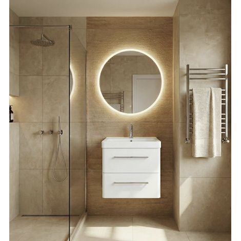 Meuble Salle de Bains avec vasque/lavabo TAHITI 60 suspendu laqué Blanc brillant avec plan résine (1/5)