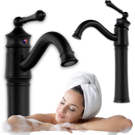 Mitigeur lavabo rétro bec haut Silla, robinet salle de bain en laiton, économie d’eau, design vintage, Noir (1/5)
