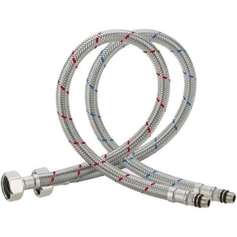 Juego de 2 conectores flexibles para grifo mezclador integrado de cocina/lavabo, estándar británico, M10 x 1/2, longitud 600 mm