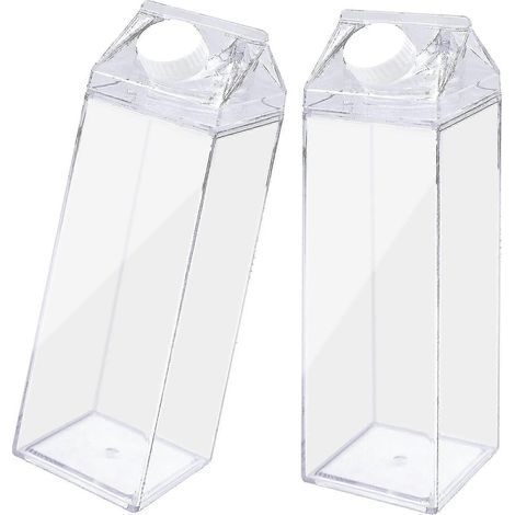 Set aus 2 durchsichtigen Milchflaschen mit dekorativen Aufklebern, 1000 ml, für Saft, Getränke und Milch. (1/5)