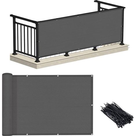 Brise-Vue pour Balcon de 0,9 x 3 m – Charbon de Bois (HDPE) – Protection UV – Résistant aux intempéries – Hauteur de 0,9 m – pour terrasse, Jardin, Piscine extérieure, Porche, Balustrade (1/5)