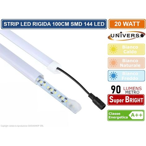 UNIVERSO STRISCIA LED RIGIDA 20W SMD 3014 MONOCOLORE 144 LED CON PROFILO IN ALLUMINIO BARRA DA 100 CM - Colore Luce: Bianco Naturale (1/2)