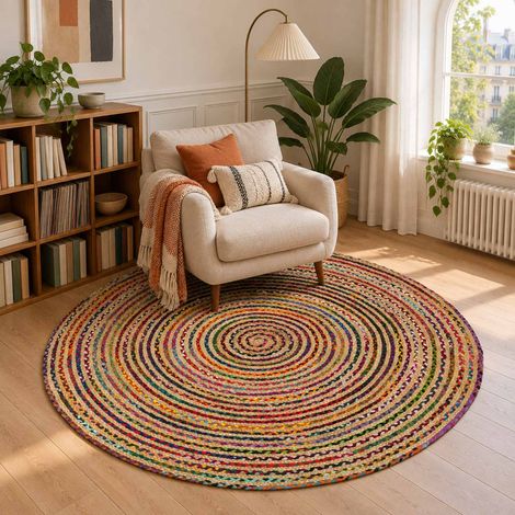 vidaXL Tappeto da Area Multicolore Ø 180 cm Juta (1/5)
