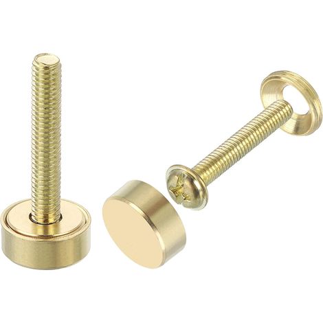 Juego de 16 tornillos decorativos de latón con tapas, tornillos para espejos de 12 mm con tapas, clavos decorativos para fijación de muebles, color dorado.