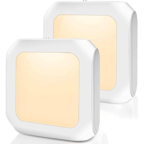 Due luci notturne a LED, con spina, dotate di sensore, luce calda regolabile, adatte per camerette, camere da letto, cucine e corridoi. (1/5)