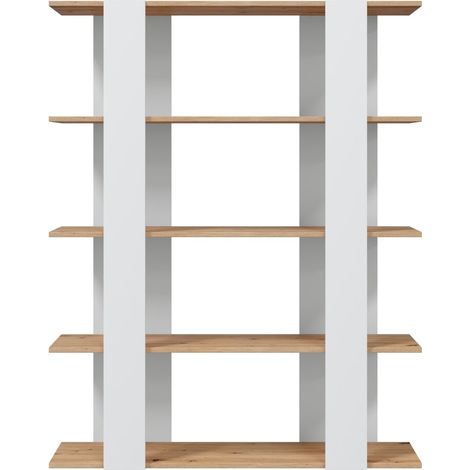 Libreria 108x31x136 cm rovere nordico e bianco opaco con 5 ripiani - Parenzo