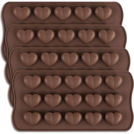 Moules à bonbons en silicone (4 pièces) - Moule à chocolat en forme de cœur à 15 cavités - Moules à bonbons antiadhésifs en silicone - Forme de cœur pour la Saint-Valentin (1/5)