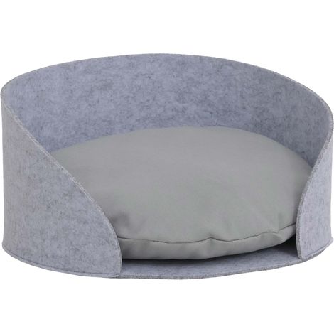 Tierbett HHG-791 für Hunde/Katzen, rund mit Kissen, Schlafkorb, Haustierliege, Filz Ø39cm grau