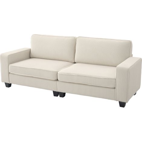 Canapé 3 places en velours côtelé, canapé de salon avec ressorts ensachés, charge maximale 400 kg, 227 × 84 × 87 cm, crème (1/5)